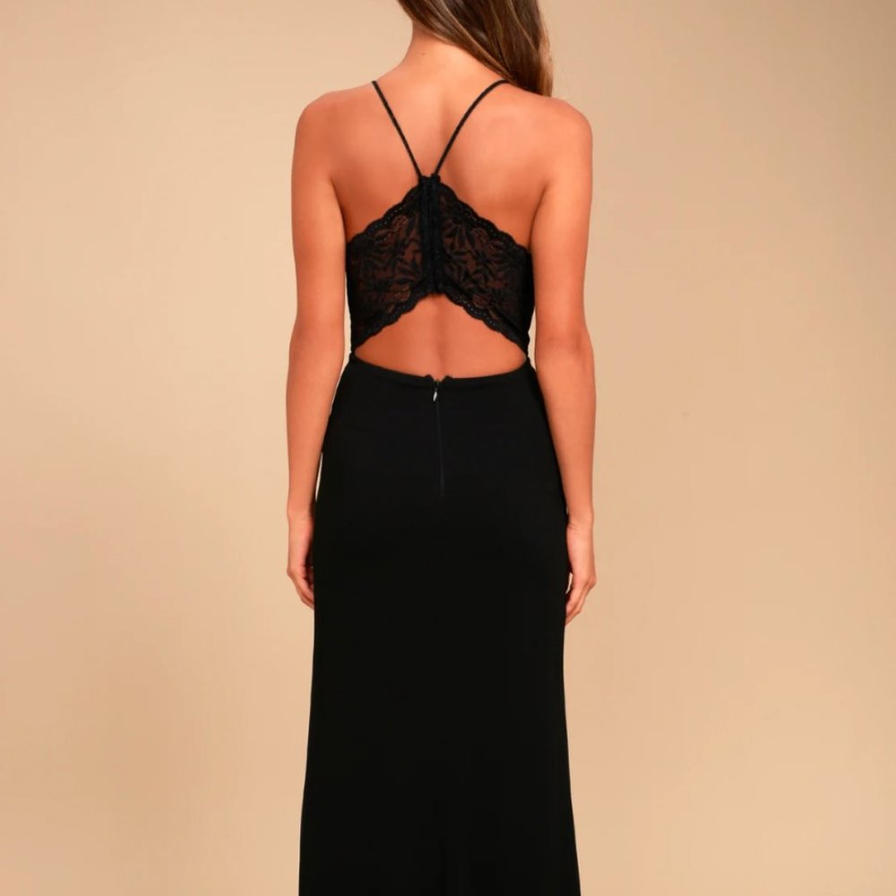 Story of a Starry Night Black Backless Lace Maxi Dress - Picture 3 of 7
